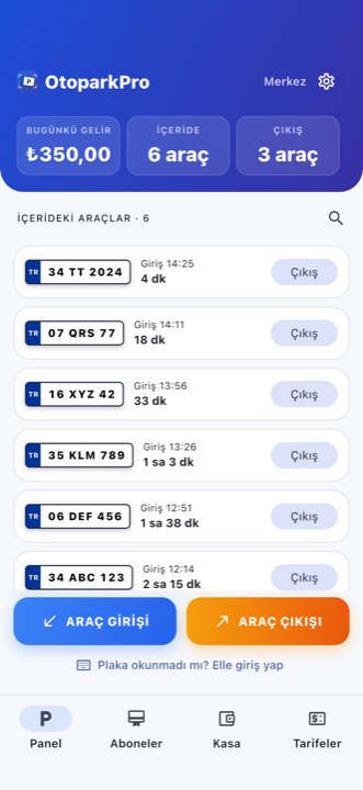 OtoparkPro panel ekranı