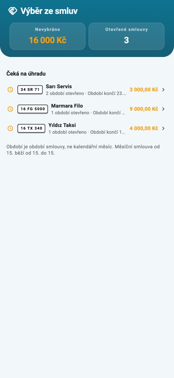 WashPro — Výběr ze smluv: kdo kolik dluží, období po období.