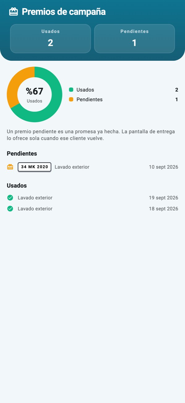 WashPro — Regalos: recompensas de campaña usadas y pendientes.