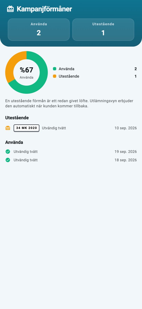 WashPro — Gåvor: använda och väntande kampanjbelöningar.