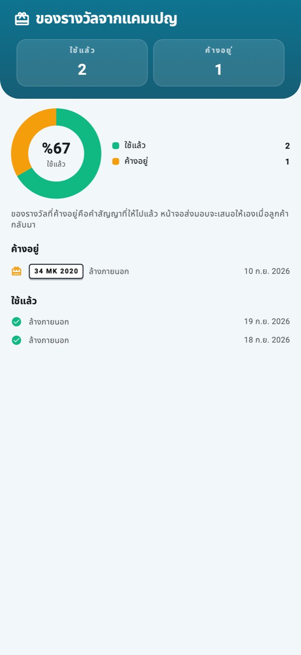 WashPro — ของขวัญ: สิทธิ์แคมเปญที่ใช้แล้วและรอใช้